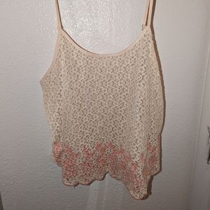 Cream and Pink Lace Floral Cropped Tank